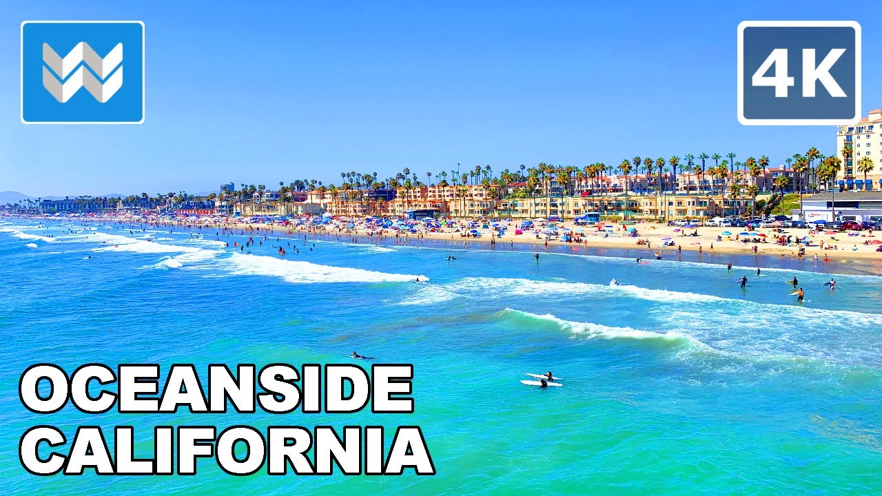Oceanside Beach Pier in San Diego County, California USA - Walking Tour - 2020 Travel Guide  🎧【4K】