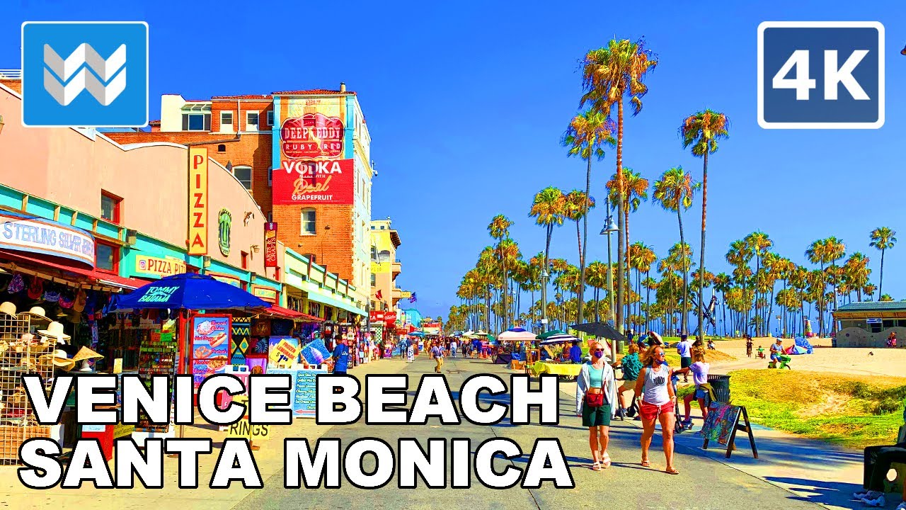 Walking from Venice Beach to Santa Monica Beach in Los Angeles, California 2020 Travel Guide 🎧 【4K】