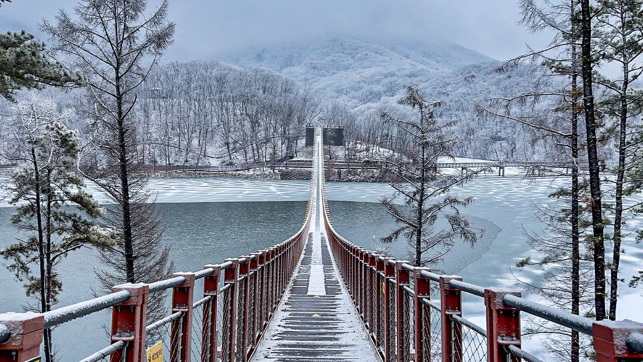 Relaxing Snowy Walk on the Majang Lake Trail | Korea Travel Guide 4K HDR